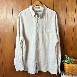 Daniel Cremieux 100% Linen Button Down Shirt Long Sleeve Beige Tan Classic XL